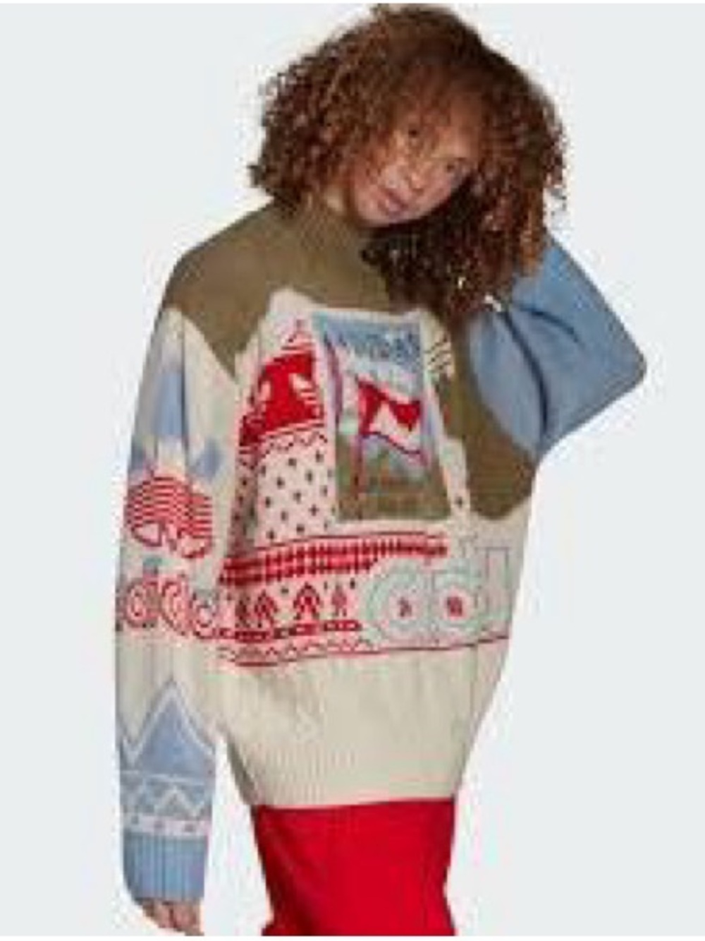Adidas Originals Fair Isle Patchwork Cable Knit Sweater S